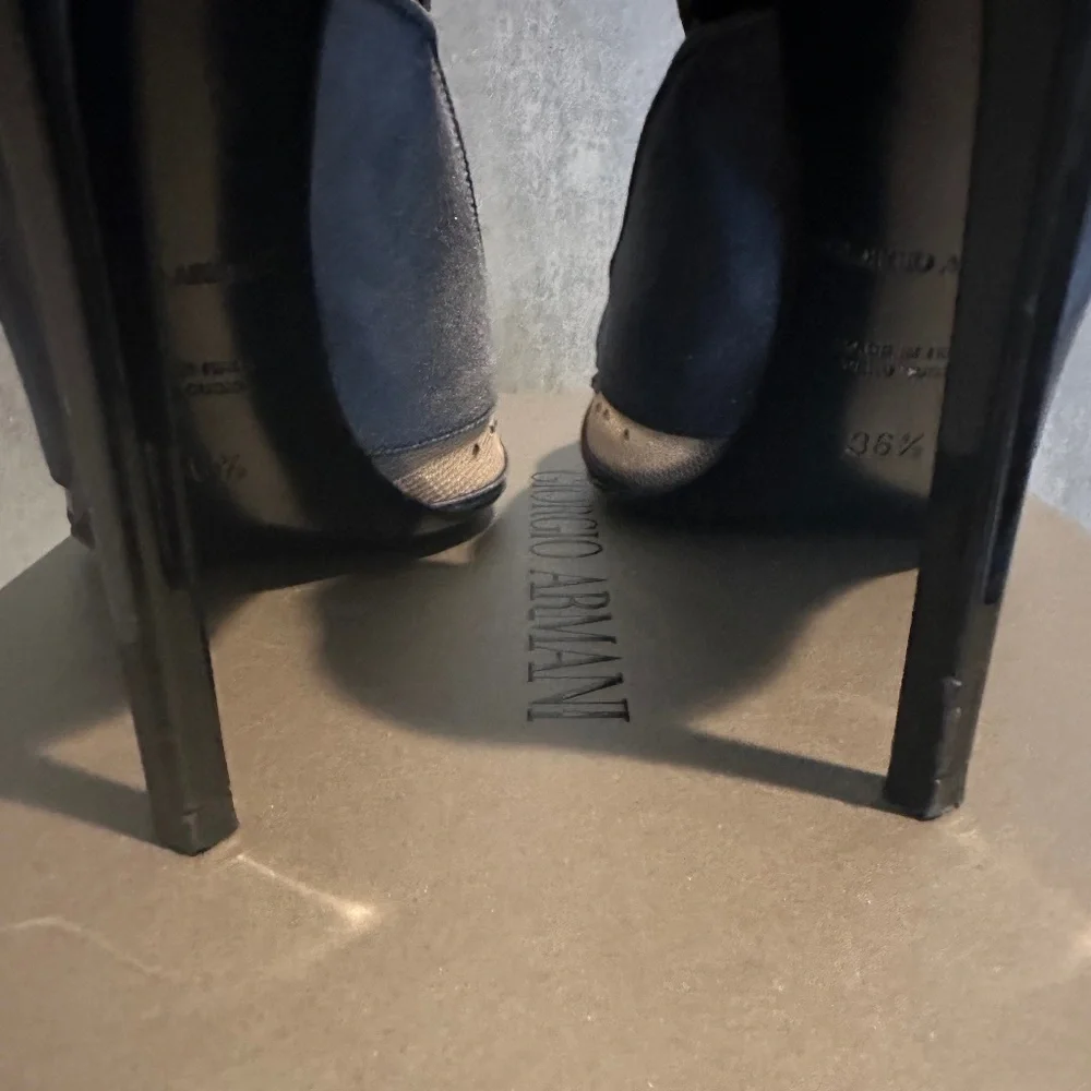 GIORGIO ARMANI Black, Gray, Satin, Mesh & Rhinestone Formal Heels - Size 6.5 - Picture 10 of 10